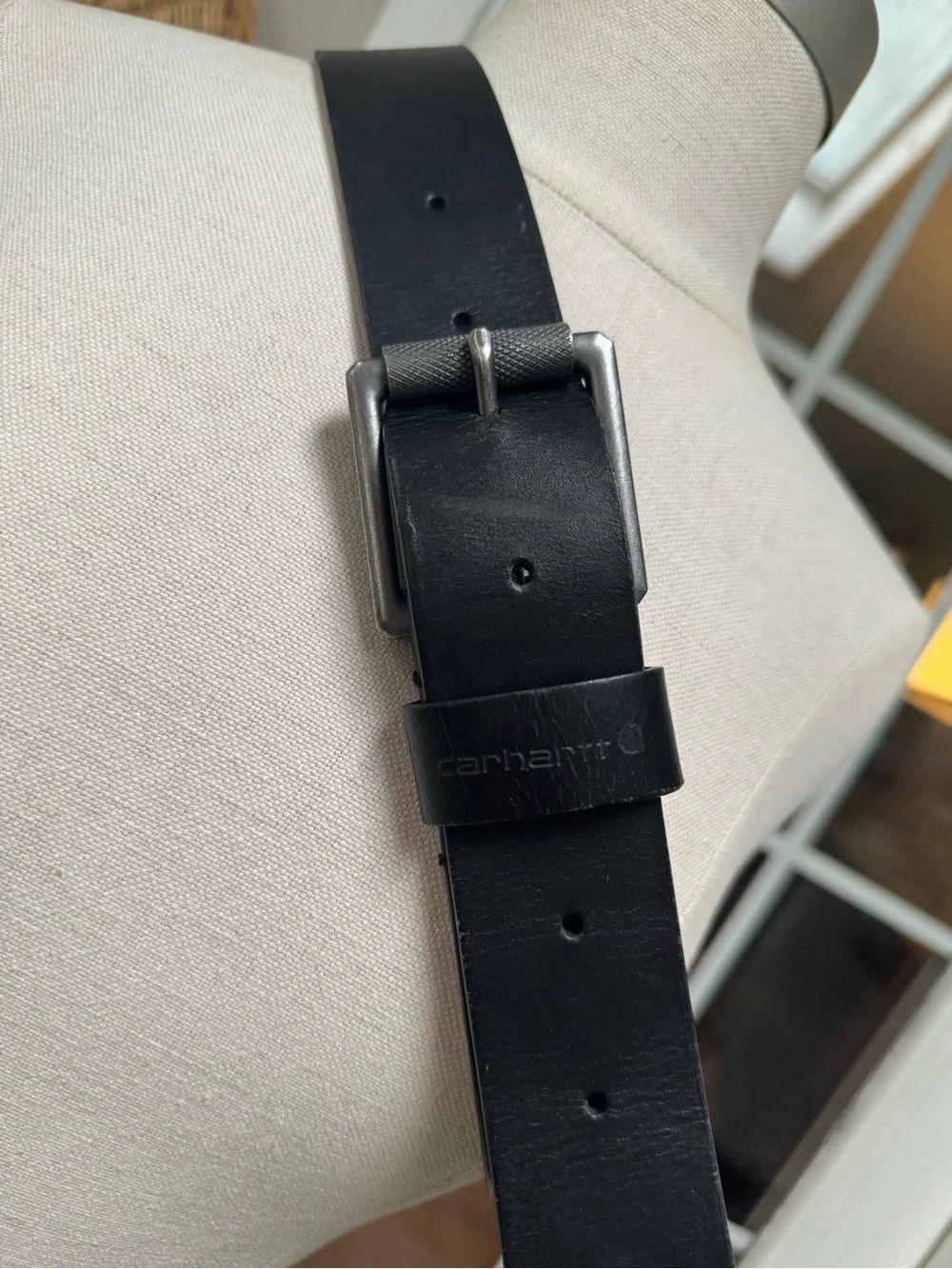 Carhartt Size 36 Full Grain Leather Knurled Roller Buckle Work Belt Black